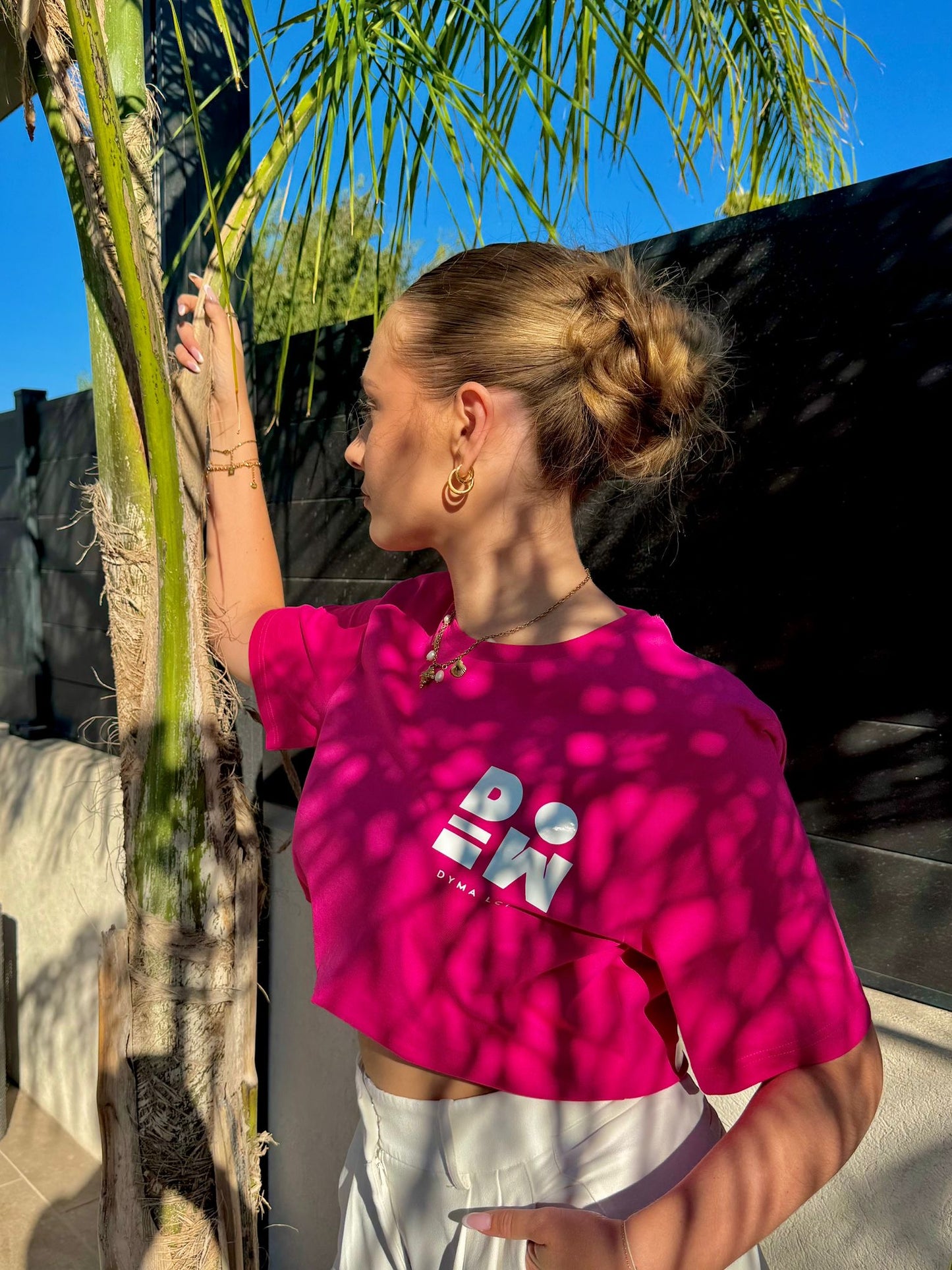 T-shirt DYMALCT Fuchsia et Blanc