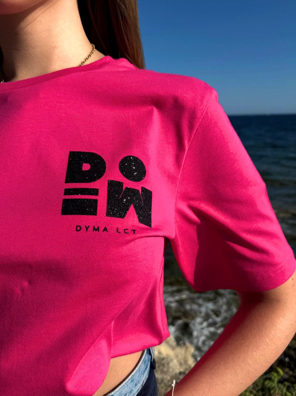 T-shirt DYMALCT Fuchsia et Noir pailleté