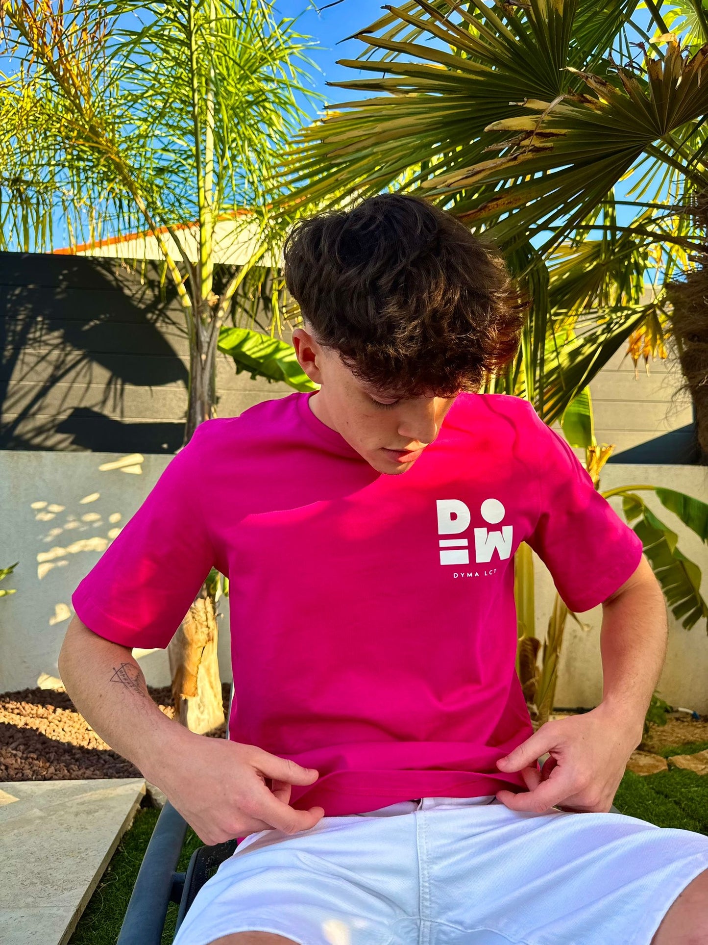T-shirt DYMALCT Fuchsia et Blanc