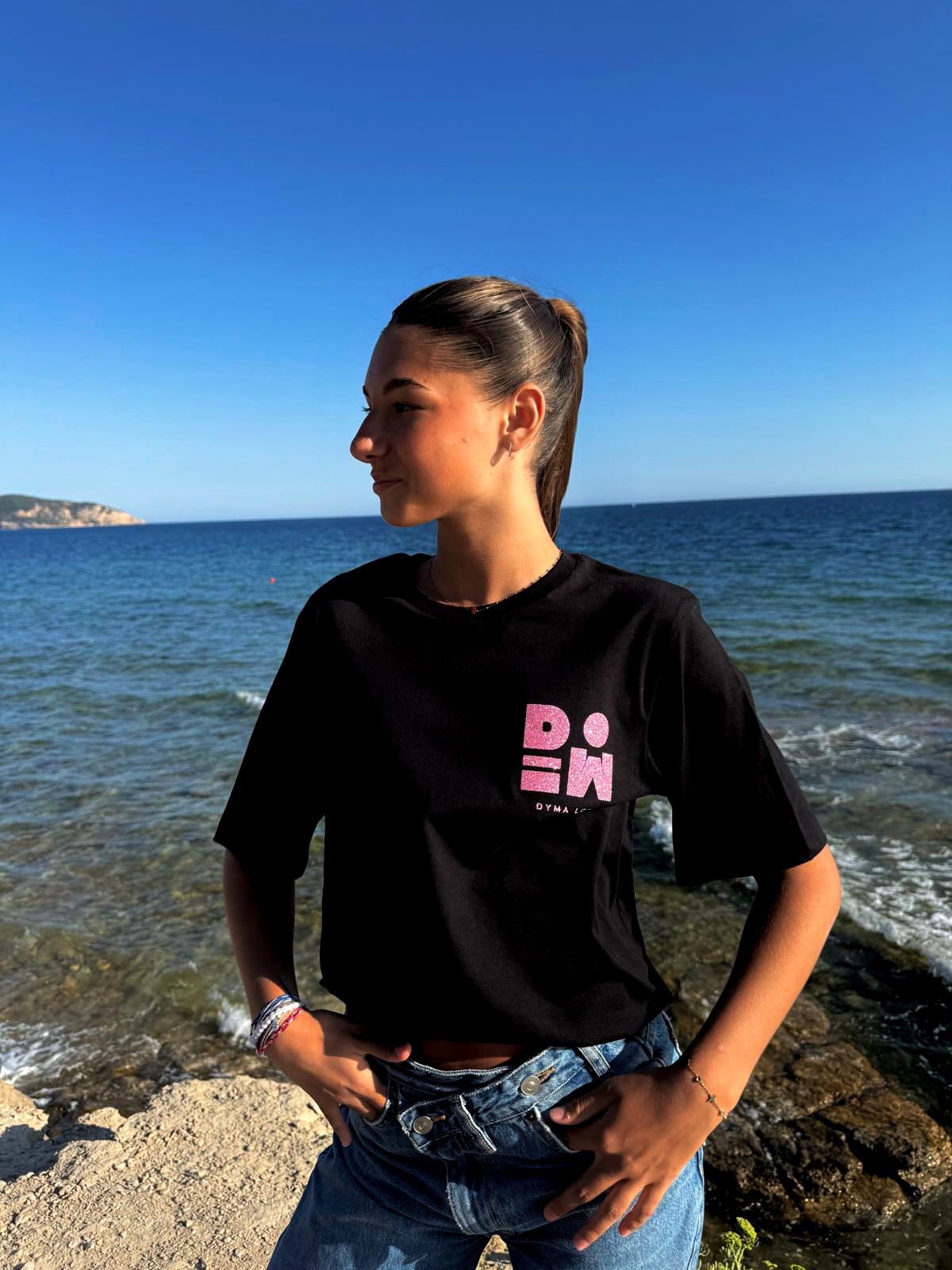 T-shirt DYMALCT Noir et Rose pailleté