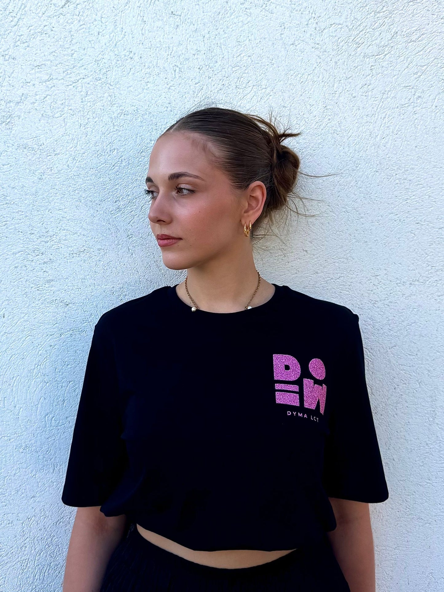 T-shirt DYMALCT Noir et Rose pailleté