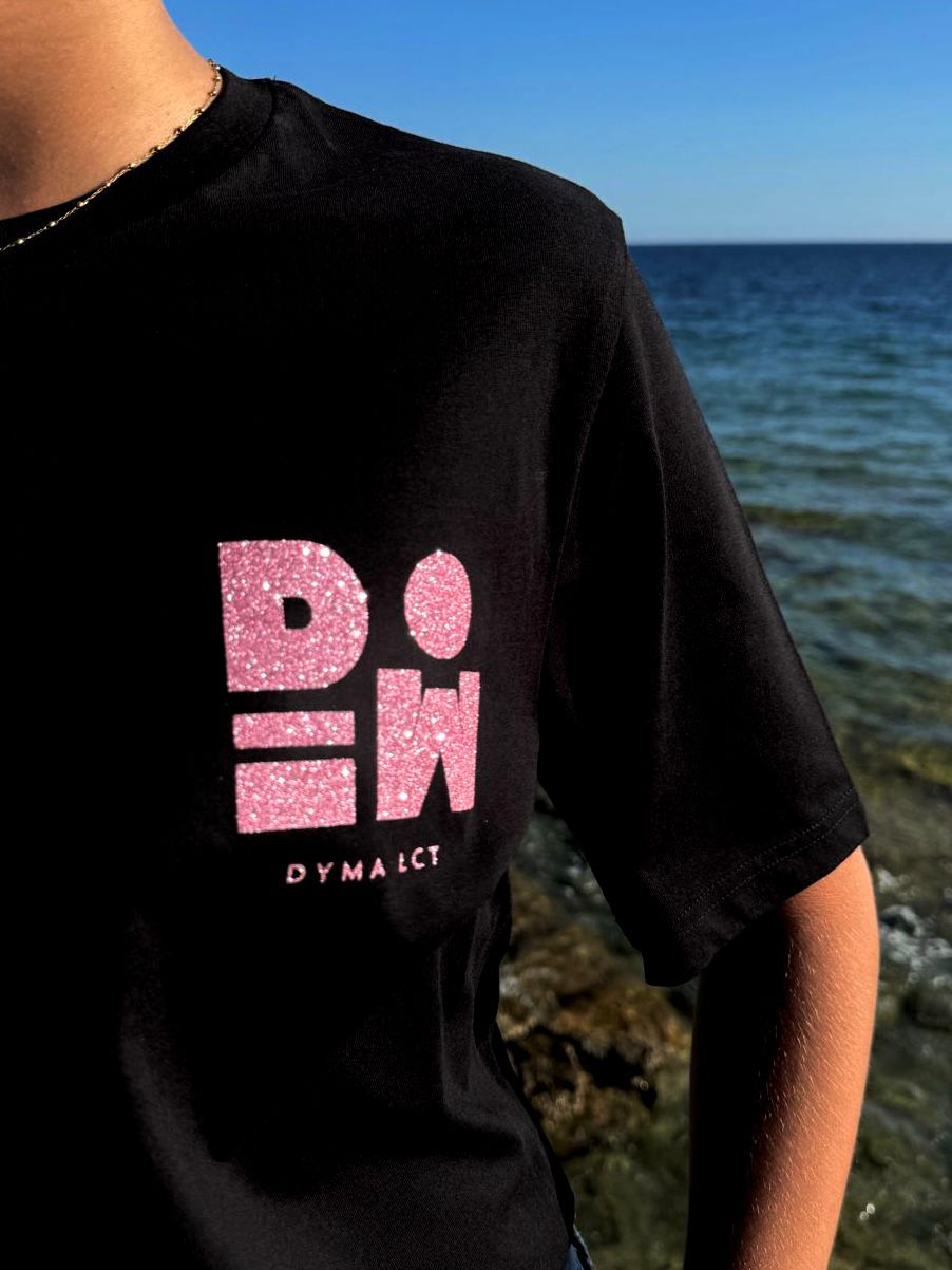 T-shirt DYMALCT Noir et Rose pailleté