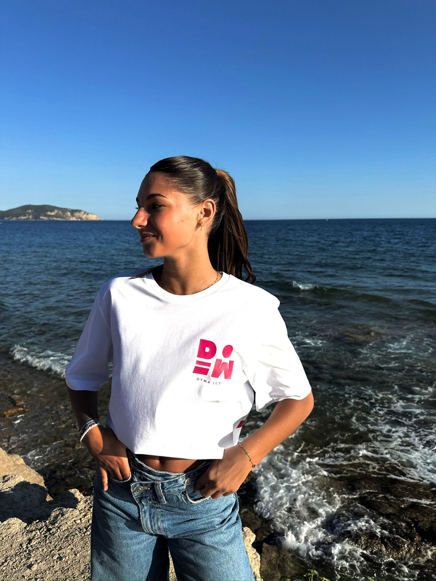 T-shirt DYMALCT Blanc et Fuchsia