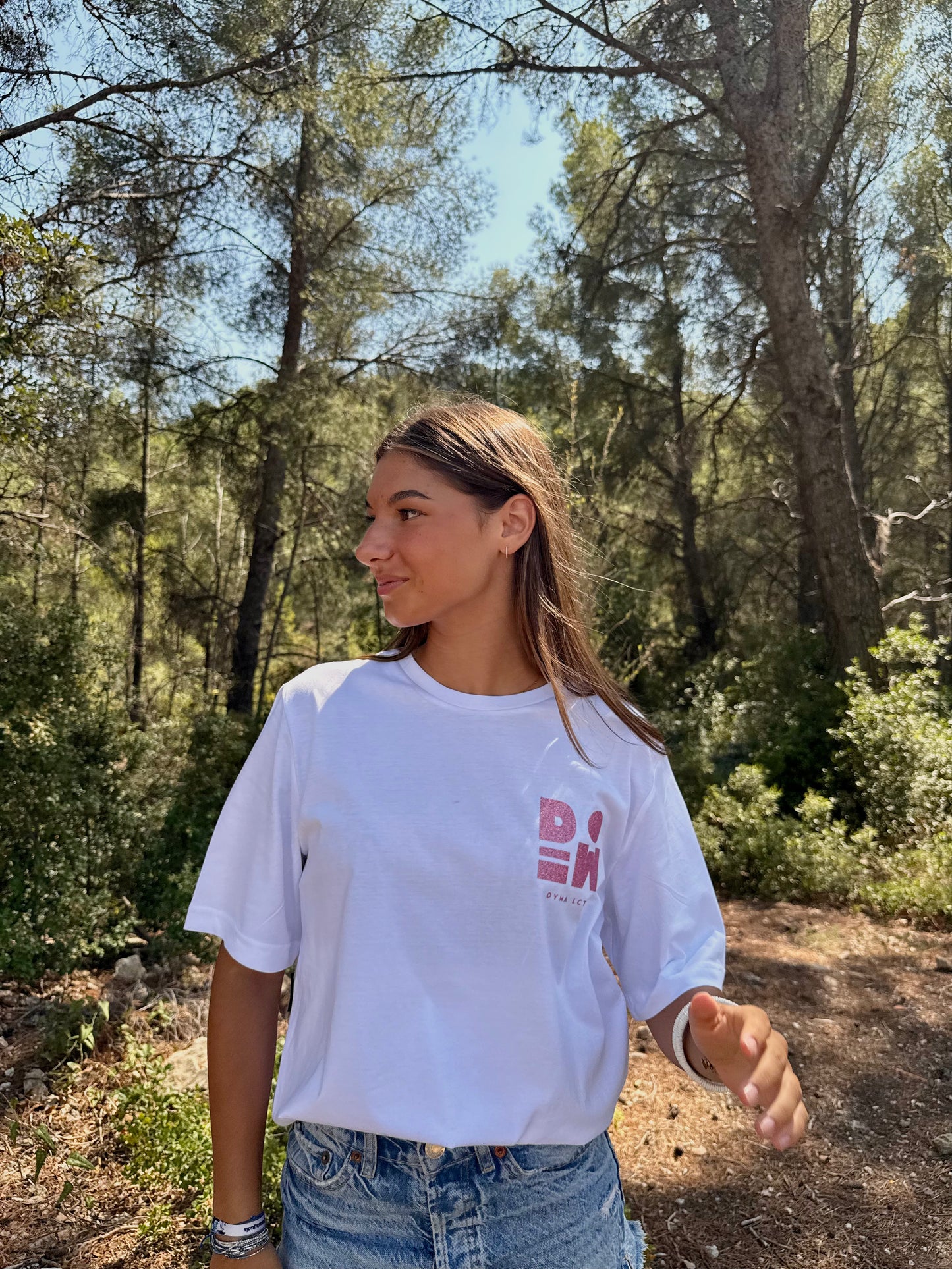 T-shirt DYMALCT Blanc et Rose pailleté