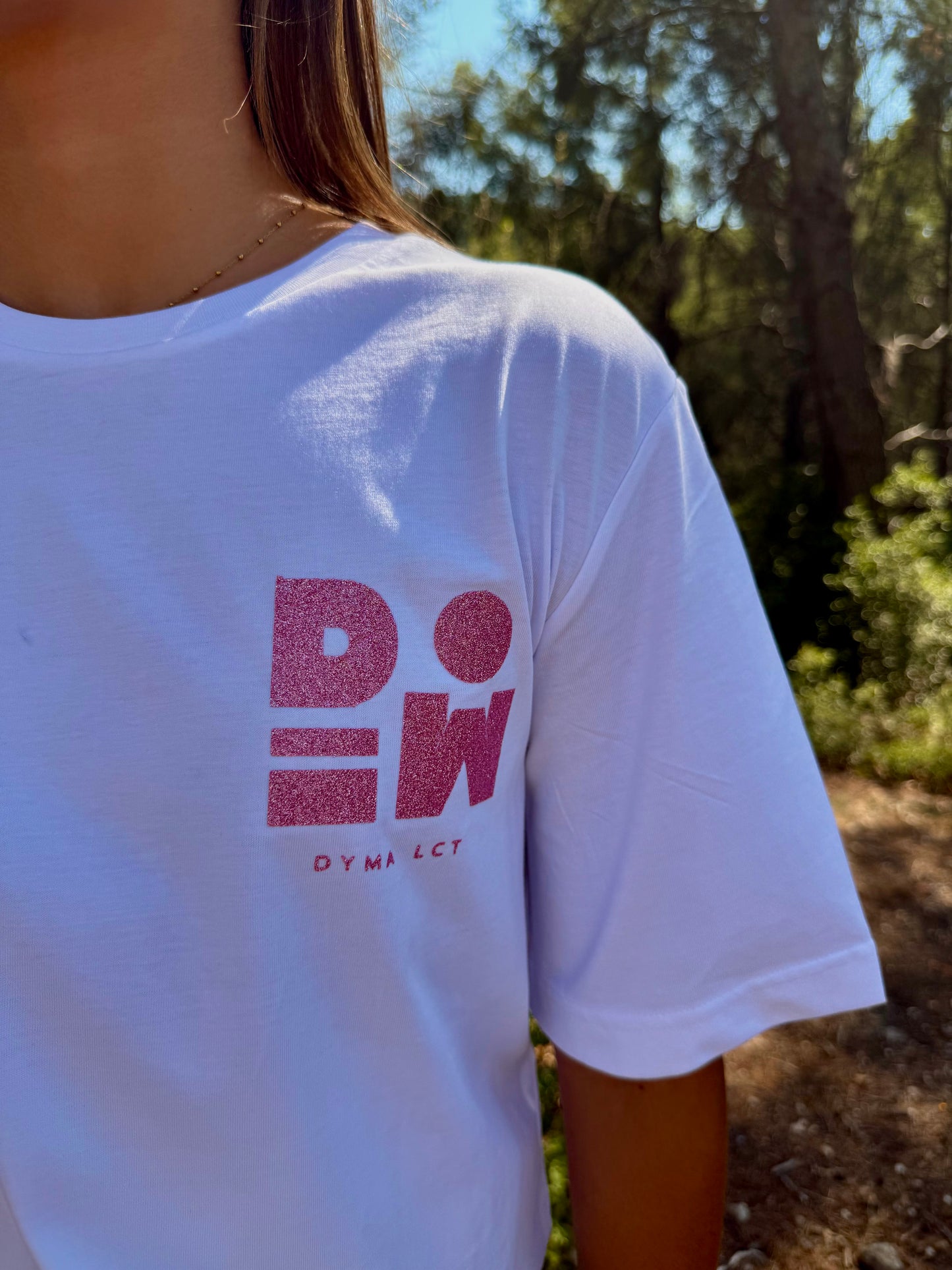 T-shirt DYMALCT Blanc et Rose pailleté