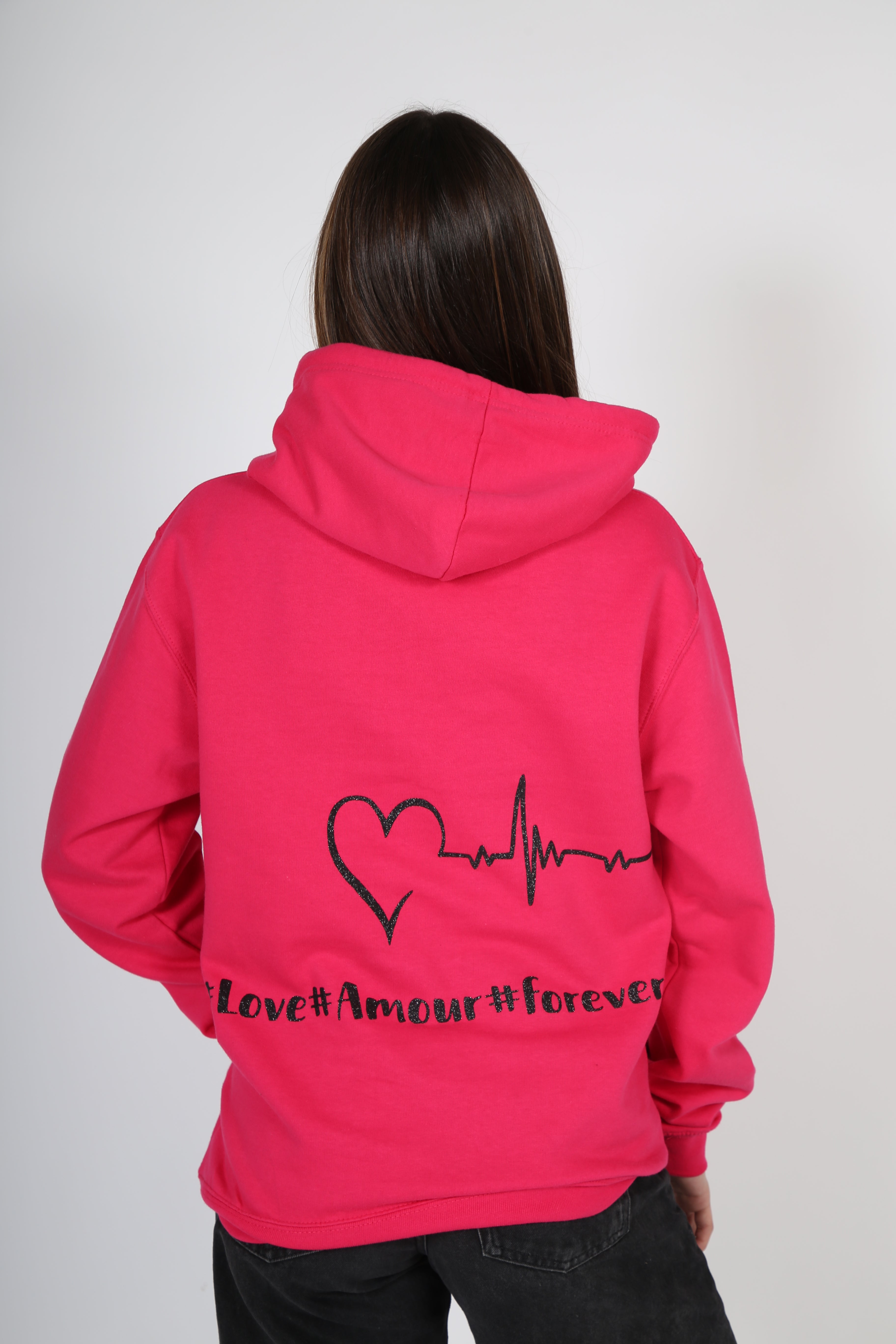 Sweat AMOUR fuchsia et noir pailleté