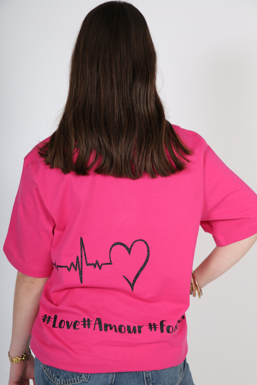 T-shirt AMOUR fuchsia et noir pailleté
